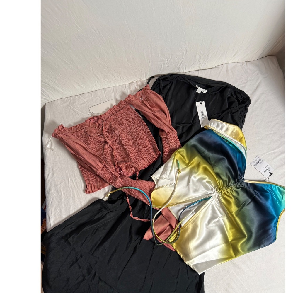 The Drop Women's 3 Piece Lot Black skirt, ‎ Ombre Satin Tank Smocked Crop Top S
